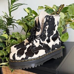 Dr. Martens Pony Hair Black and White Cow Print Platform Boots